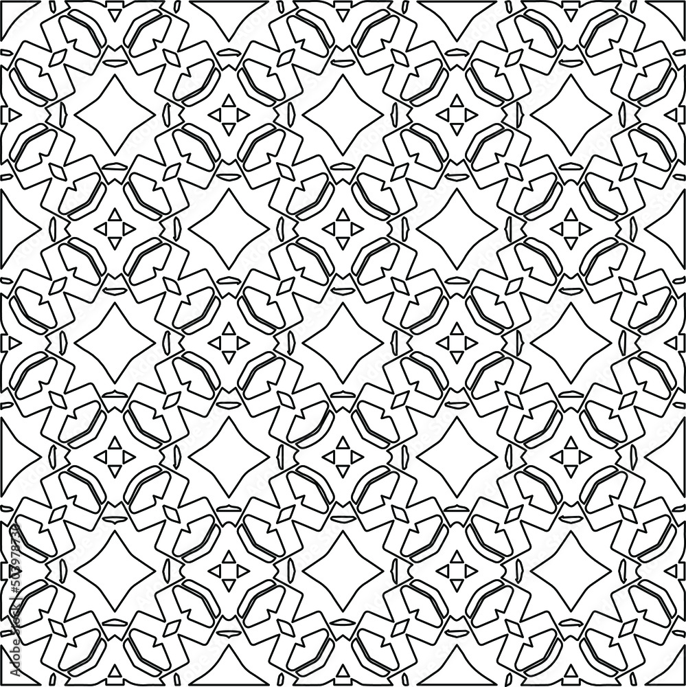 Stylish texture with figures from lines.
Abstract geometric black and white pattern for web page, textures, card, poster, fabric, textile. Monochrome graphic repeating design. 