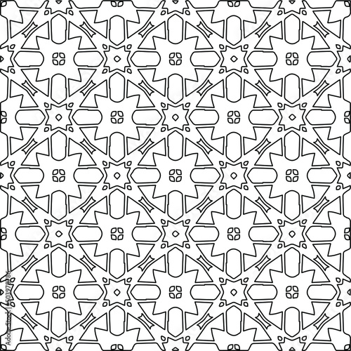 Stylish texture with figures from lines. Abstract geometric black and white pattern for web page, textures, card, poster, fabric, textile. Monochrome graphic repeating design. 