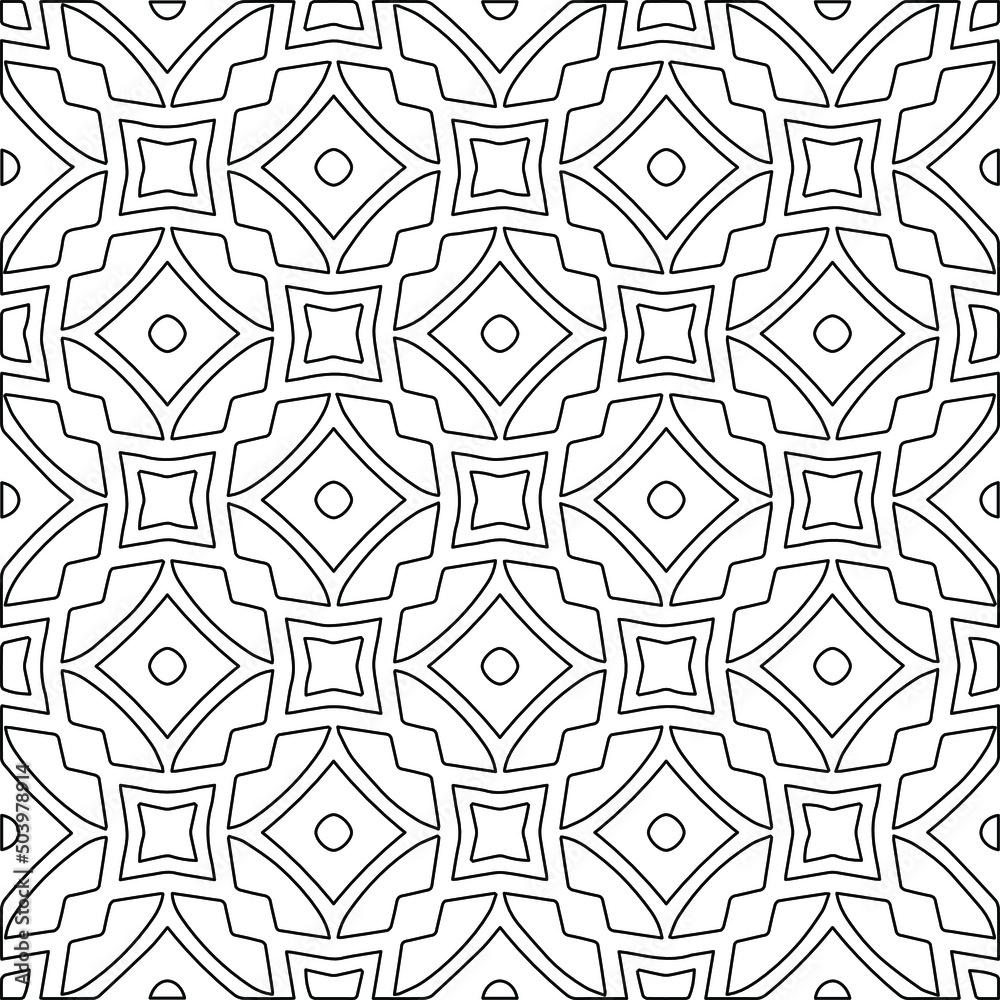 Stylish texture with figures from lines.
Abstract geometric black and white pattern for web page, textures, card, poster, fabric, textile. Monochrome graphic repeating design. 