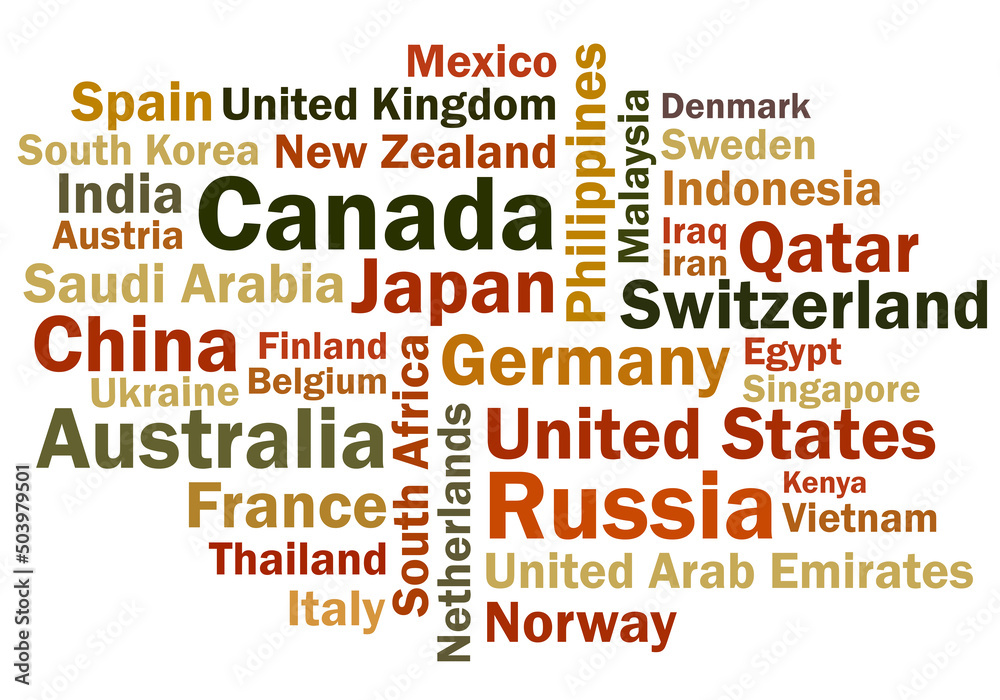 Countries in the world word cloud vector illustration