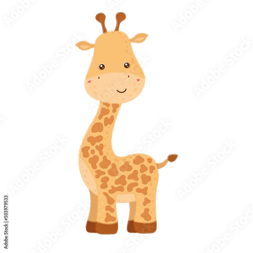 Cute giraffe clipart. Vector illustration of a cute animal. Cute little illustration of giraffe for kids, baby book, fairy tales, covers, baby shower invitation, textile t-shirt.