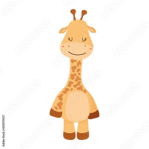 Cute cartoon giraffe clipart. Vector illustration of a cute animal. Cute little illustration of giraffe for kids, baby book, fairy tales, covers, baby shower invitation, textile t-shirt.