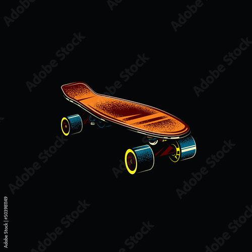 Vintage skateboard in neon style. Original vector illustration.