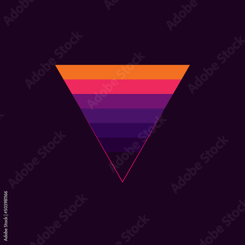 Vintage triangular sunset in the style of the 80s. Vector background. A design element.