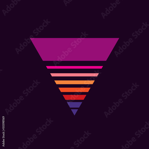 Vintage triangular sunset in the style of the 80s. Vector background. A design element.