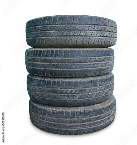 stack of old tire on white background