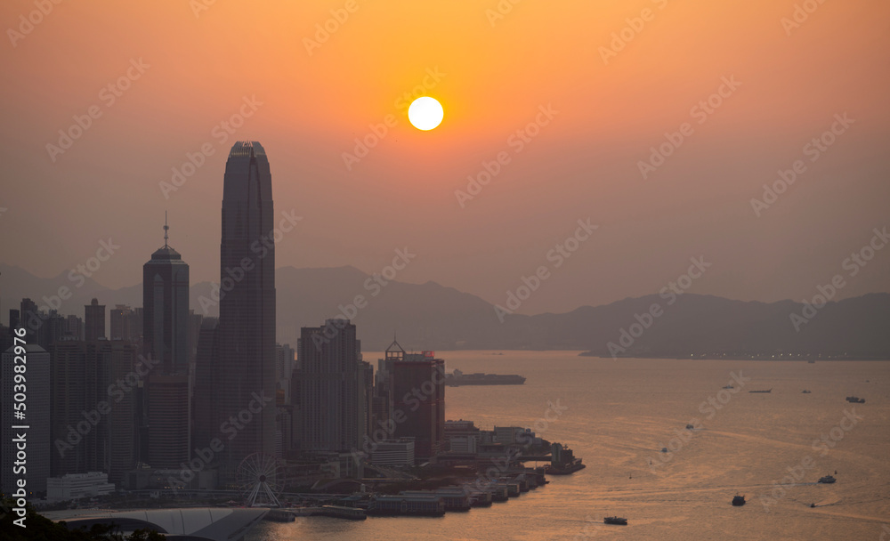 ifc towers at Hong Kong island during sunset