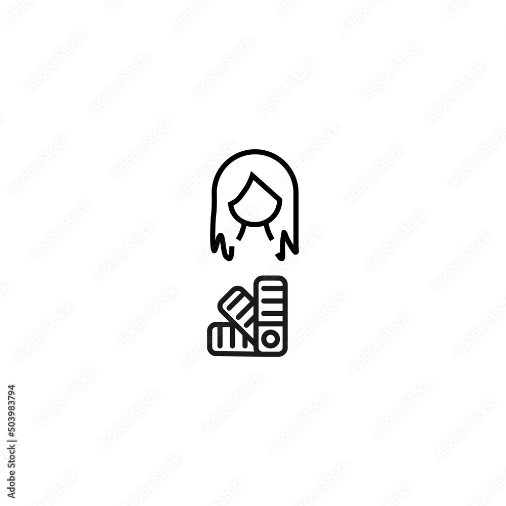 Profession, hobby, everyday life concept. Modern vector symbol suitable for shops, store, books, articles. Line icon of woman by palette of dye Profession, hobby, everyday life concept. Modern vector symbol suitable for shops, store, books, articles. Line icon of woman by palette of dye