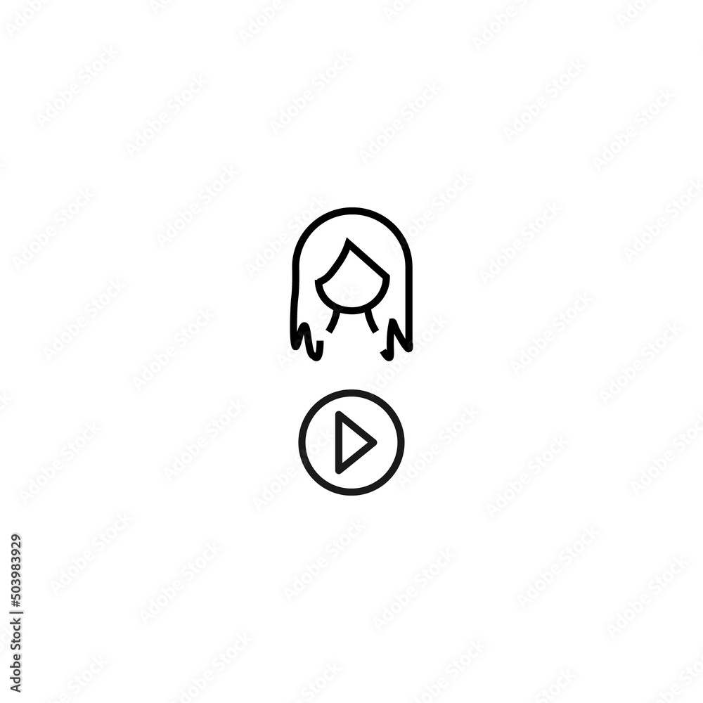 Profession, hobby, everyday life concept. Modern vector symbol suitable for shops, store, books, articles. Line icon of woman by play sign Profession, hobby, everyday life concept. Modern vector symbol suitable for shops, store, books, articles. Line icon of woman by play sign