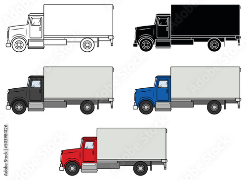 Moving Box Truck Clipart Set - Outline, Silhouette and Color