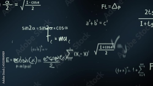 Animation of typing mathematics and physics formulas in abstract digital space. 4k Animation of seamless looping