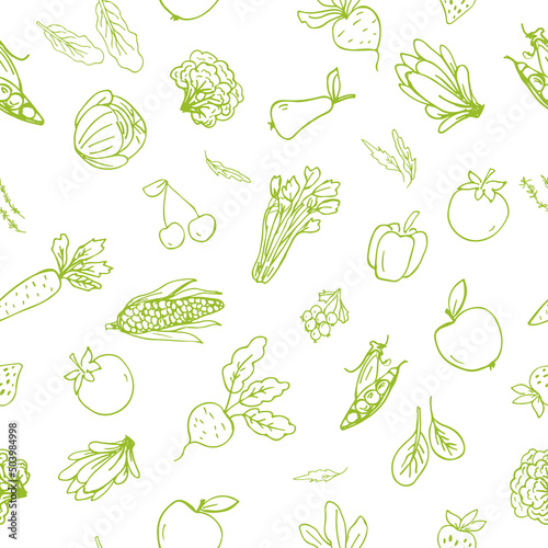 Seamless pattern with various vegetables and fruits