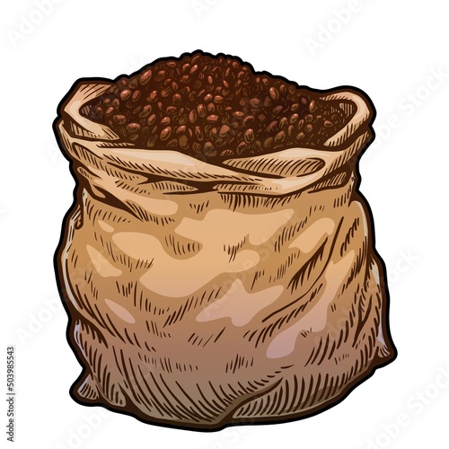 Bag of coffee beans vector illustration on white background