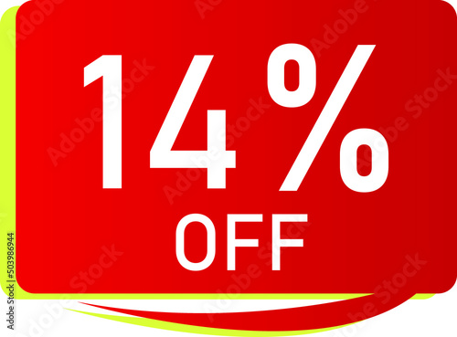 Sale tag 14 % off, banner design template, red color, vector illustration