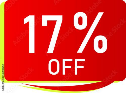 Sale tag 17 % off, banner design template, red color, vector illustration