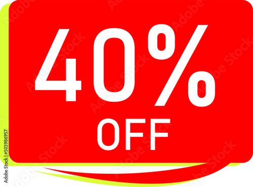 Sale tag 40 % off, banner design template, red color, vector illustration