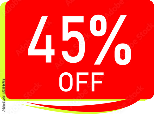 Sale tag 45 % off, banner design template, red color, vector illustration