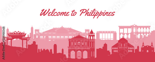 Philippines famous landmarks by silhouette style