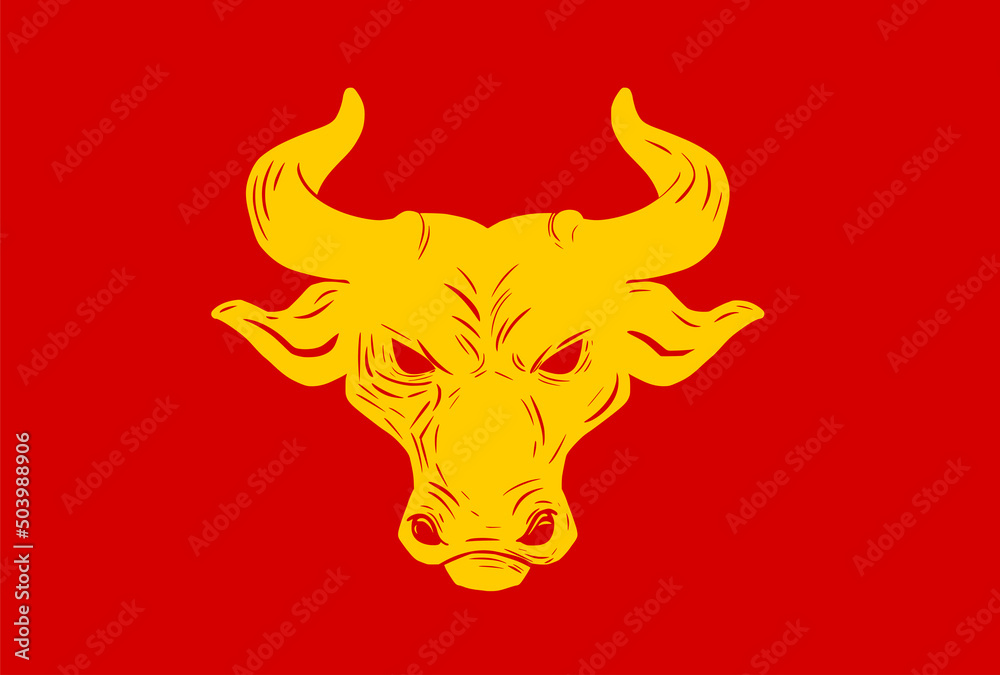 Vectorized yellow bull head. red background. Vectorized yellow bull head. red background.