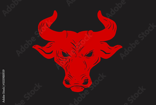 Vectorized red bull head. black background.