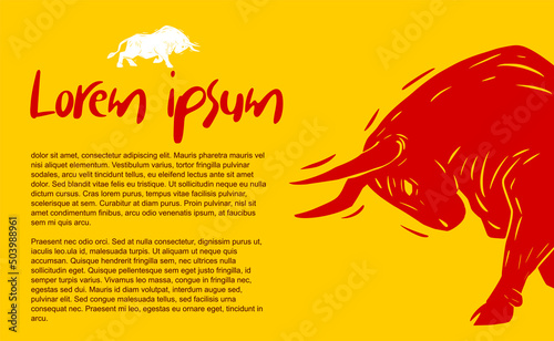 Bulls themed presentation. In the colors of the flag of Spain. Runing of the Bulls in Pamplona.