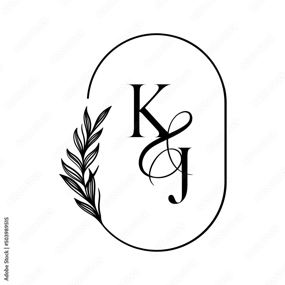 Fototapeta premium jk, kj, Elegant Wedding Monogram, Wedding Logo Design, Save The Date Logo