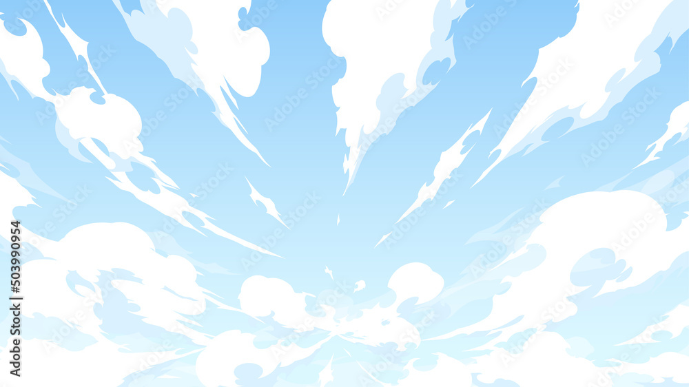 Naklejka premium 中心から湧き出すかっこいい雲と空の背景イラスト_エフェクト風_16:9
