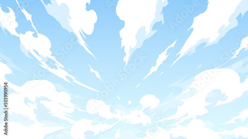 中心から湧き出すかっこいい雲と空の背景イラスト_エフェクト風_16:9