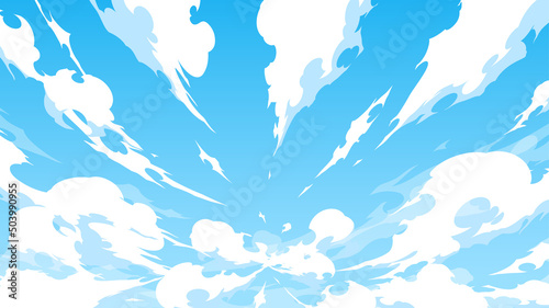 Fotografie, Obraz 中心から湧き出すかっこいい雲と空の背景イラスト_エフェクト風_16:9