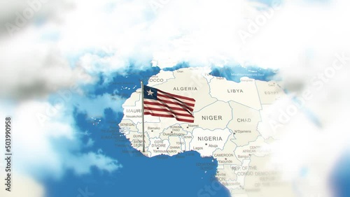 Liberia Map And Flag With Clouds