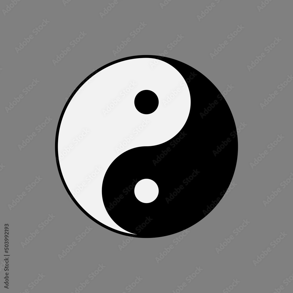 Black and white yin yang on a gray background, Culture and philosophy of the east, chinese taoism. Black and white yin yang on a gray background, Culture and philosophy of the east, chinese taoism.
