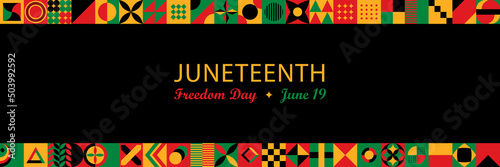 Juneteenth Independence Day Background. Black History Month. Freedom or Emancipation day. American holiday June 19. Horizontal website header banner vector illustration. Neo Geometric pattern concept