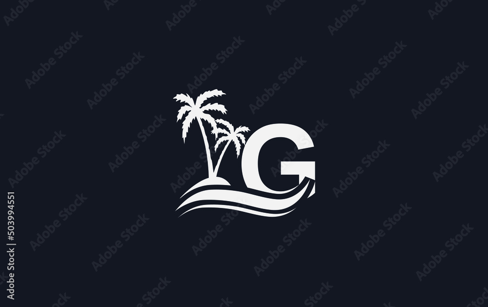 Nature water wave and beach tree vector logo design with the letter and ...