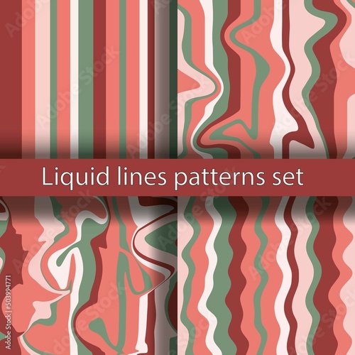 Set of four seamless patterns. Dynamic lines illustrations  
