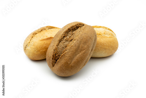 Two light and one wholemeal roll isolated with white background