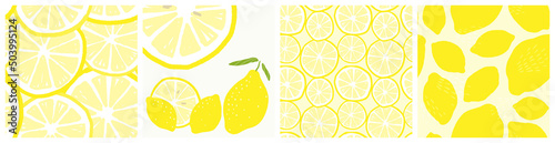 Fotografia Simple lemon fruit and slice vector seamless pattern and clipart set