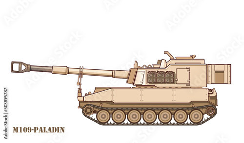 M109-Paladin. American battle tank. Vector illustration.