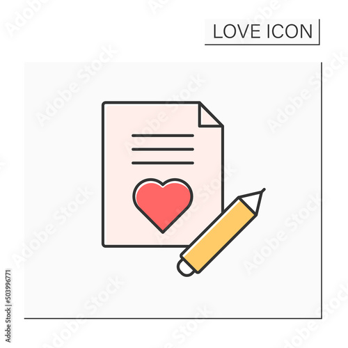 Love letter color icon. Romantic letter for beloved person. Love declaration. Love concept. Isolated vector illustration