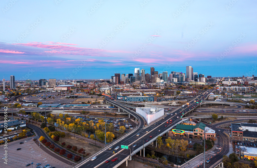 Aerial View of Downtown Denver during Autumn