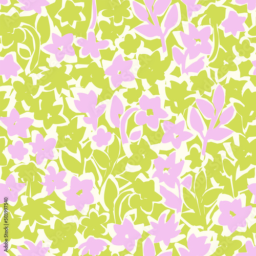 Floral seamless pattern. Botanical vector background with painted flowers. Hand drawn meadow. Craftdrawn retro styled small scaled fashion print for fabric, paper, home textile and goods