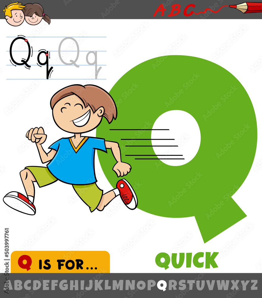 letter Q from alphabet with quick word cartoon letter Q from alphabet with quick word cartoon