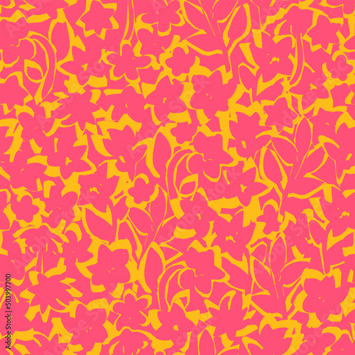 Botanical vector background with painted flowers. Hand drawn, floral seamless pattern. Craftdrawn retro styled small scaled fashion print for fabric, paper, home textile and goods