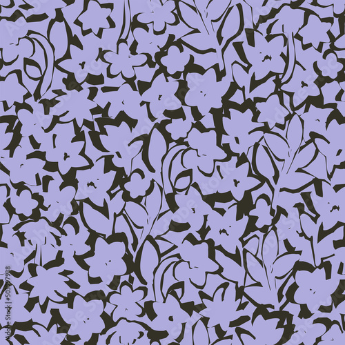 Botanical vector background with painted flowers. Hand drawn, floral seamless pattern. Craftdrawn retro styled small scaled fashion print for fabric, paper, home textile and goods