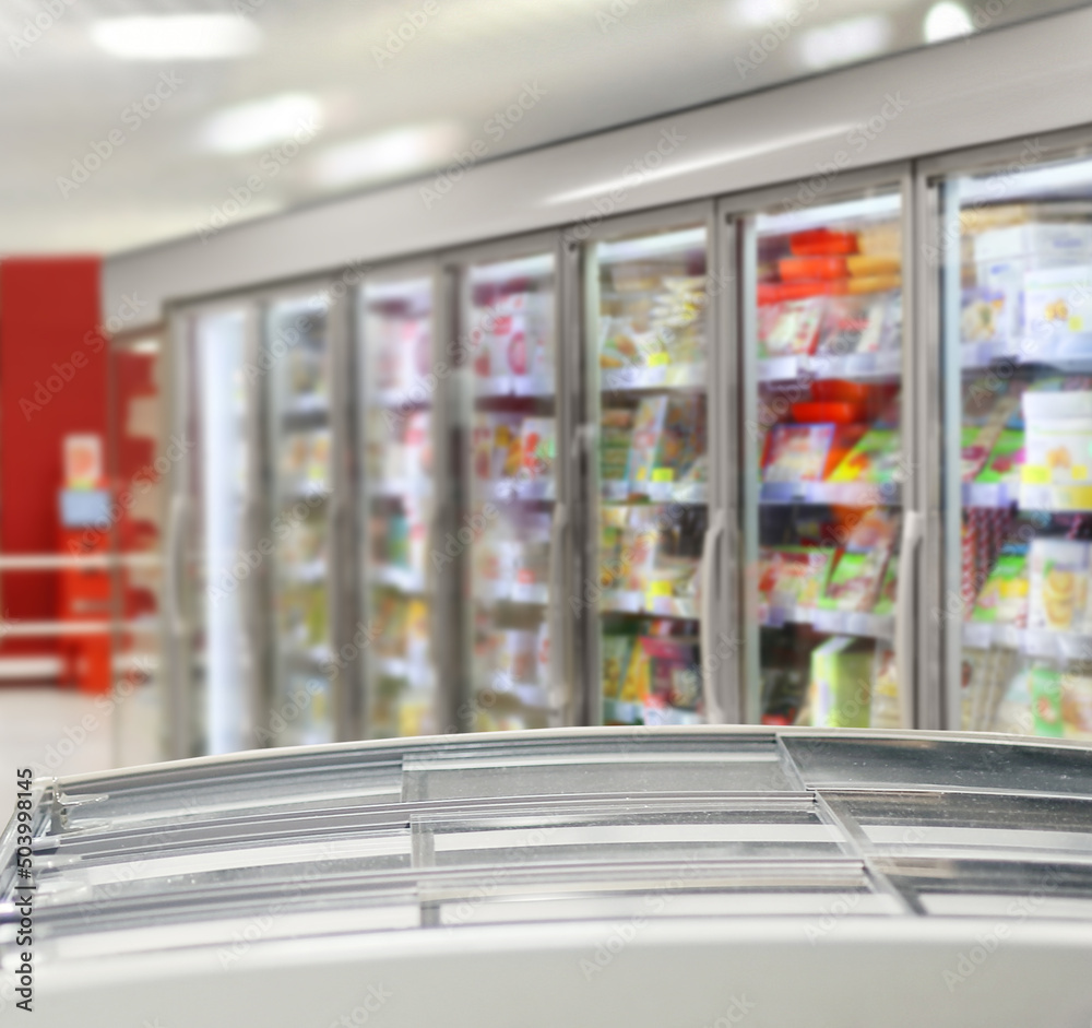 empty supermarket,frozen food from a supermarket freezer.