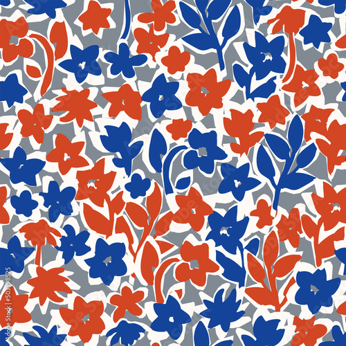 Floral seamless pattern. Botanical vector background with painted flowers. Hand drawn meadow. Craftdrawn retro styled small scaled fashion print for fabric, paper, home textile and goods