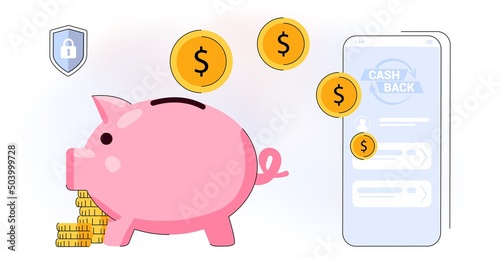 Cashback service Financial savings and money exchange concept Vector illustration Paying online and receiving bonus money or reward back Landing page or web banner Banking system cashback on Internet