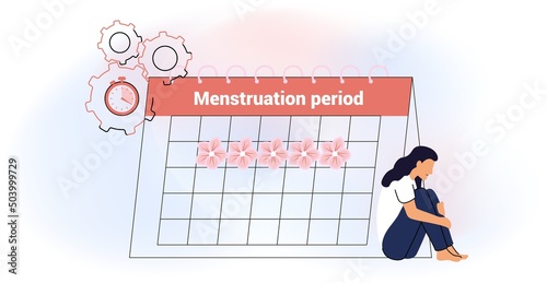 Menstruation calendar shedule Menstruation control and pregnancy planning Women cycle and PMS tracker Flat vector illustration isolated on white background Woman hygiene protection Woman critical days