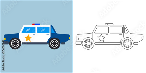 Police car suitable for children's coloring page vector illustration