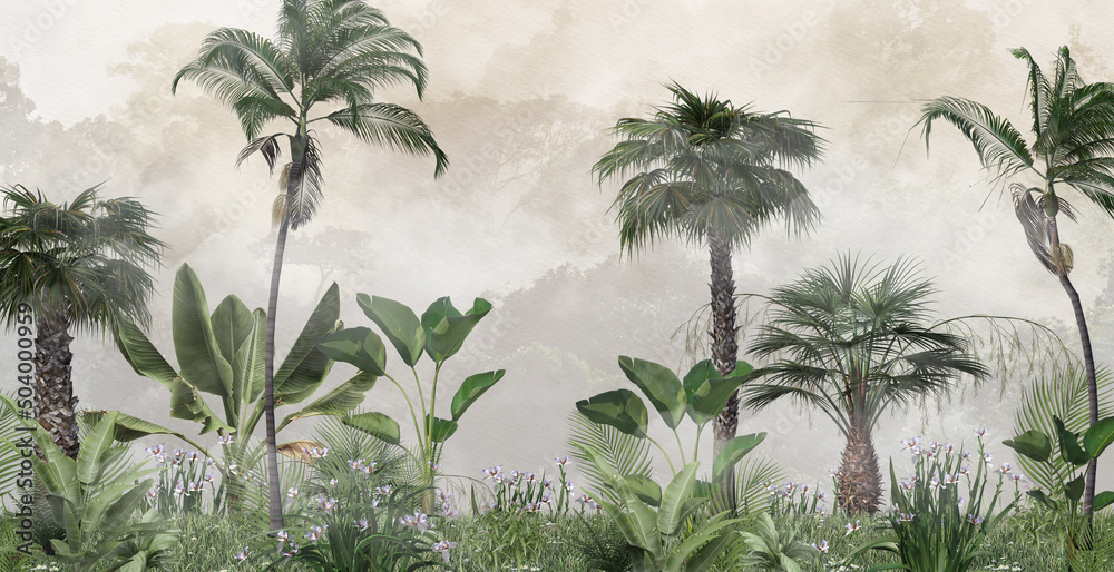 Fototapeta tropikalne drzewa we mgle
