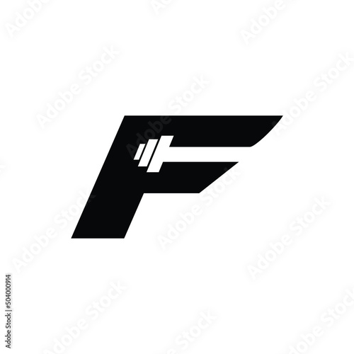 Letter F Logo With barbell. Fitness Gym logo.